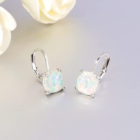 14K Gold Opal Hoops Earrings - Picture 2 of 4